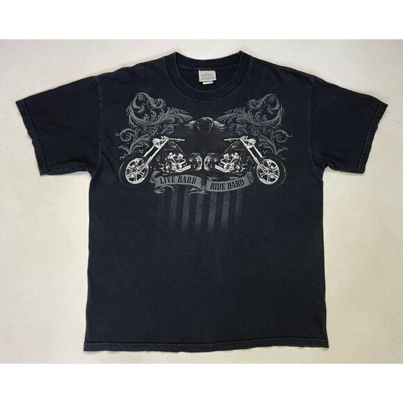 VINTAGE National Heritage Live Hard Ride Hard Motorcycle T-shirt Men Large Black - Picture 1 of 6